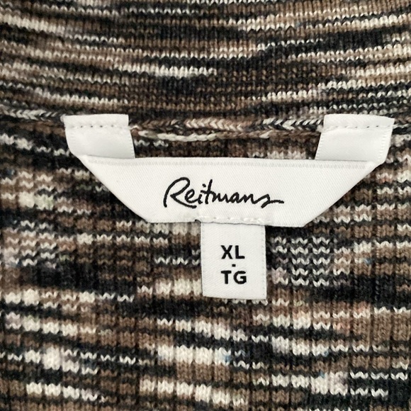 REITMANS brown & beige stripe MIDI sweater dress with V neck and collar. XL - Picture 6 of 9